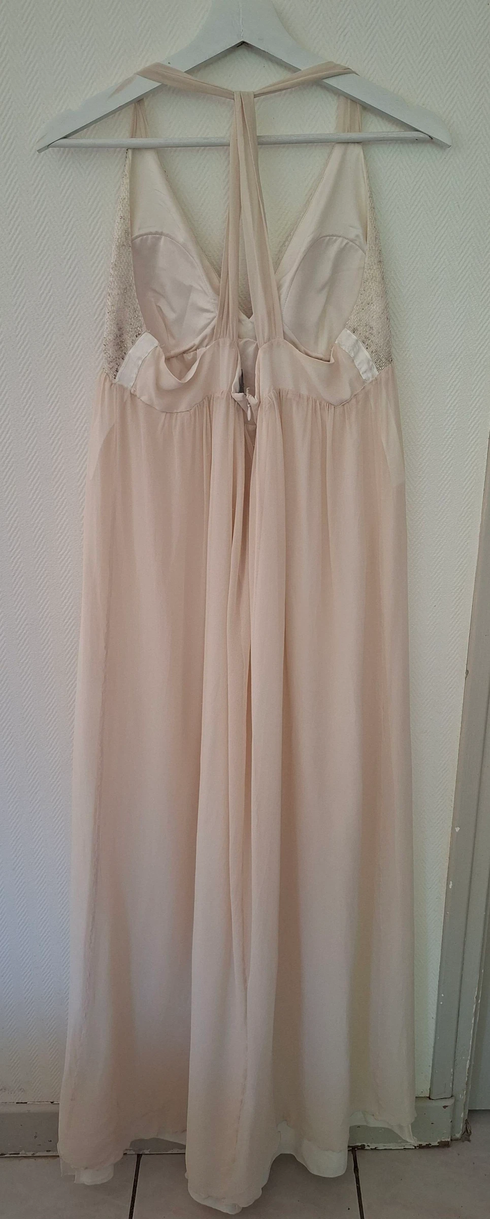 Lange jurk 1.2.3 Paris maat 42 beige nude voor ceremonie bruiloft avond met parels en glitter – photo 4